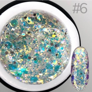 Saga Galaxy glitter Gel №6 (прозрачный радужный) - гель крылья фей, 8 мл